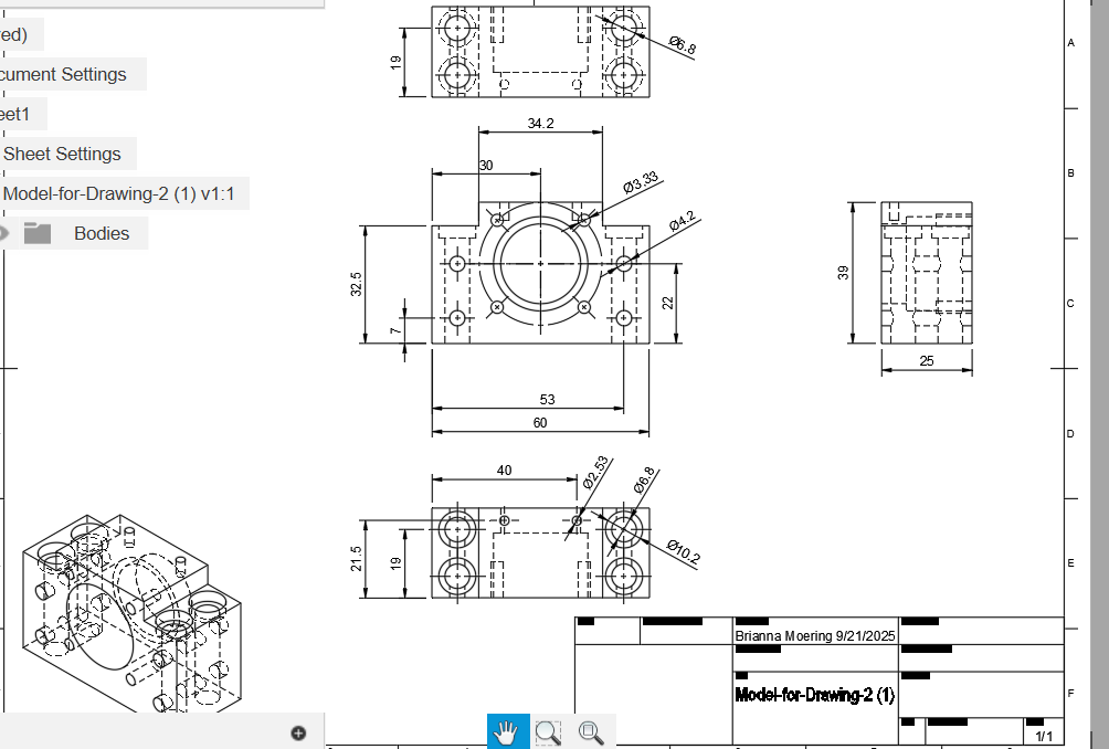 Technical drawing sheet of component